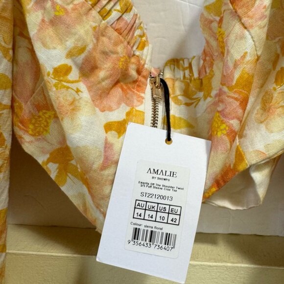 AMALIE SHOWPO NEW Emerita Linen Floral Off Shoulder Twist Crop Top Cotton 10 - Picture 13 of 16